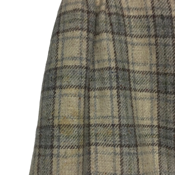 VINTAGE Midi Skirt Wool Plaid Lady Thomson Neutral Minimalist Tartan Size 10 - Picture 15 of 16